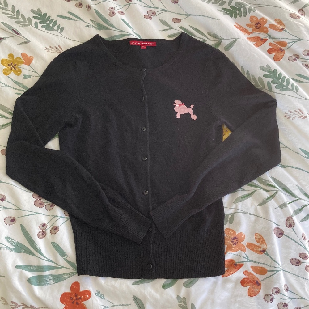 Womens Black Button up Poodle Sweater, Medium